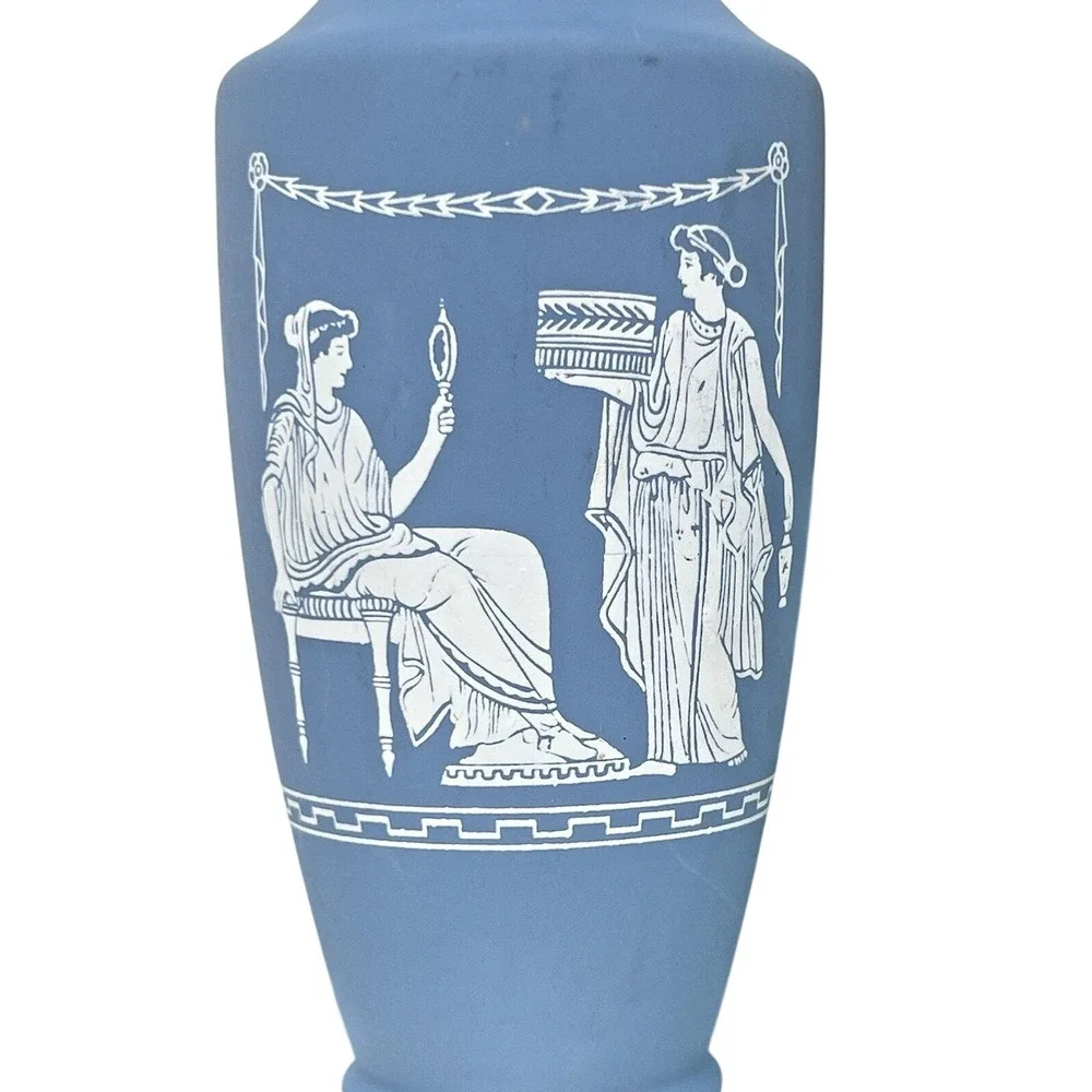 Vase Jasperware Style Blue Stoneware Grecian Neoclassical Small‎ Bud Vase